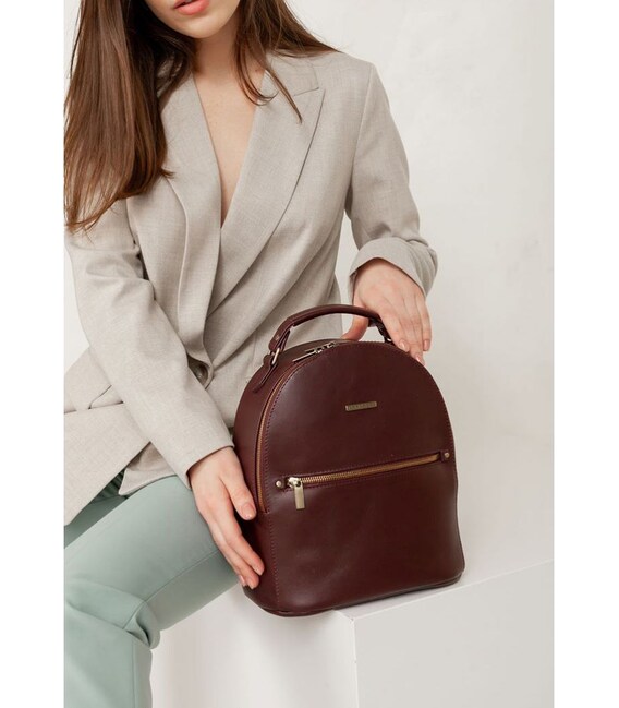 Кожаный женский мини-рюкзак Kylie Бордовый краст фото, картинка, изображение
