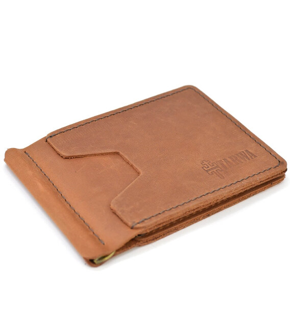 Шкіряний затискач для грошей ручної роботи світло-коричневий RBc-hold-001 TARWA фото, картинка, изображение