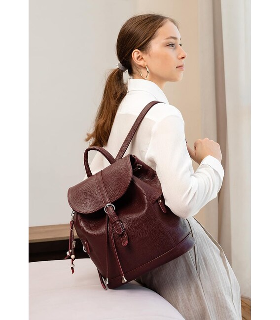 Кожаный женский рюкзак Олсен марсала фото, картинка, изображение