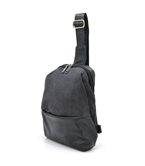 Чоловічий слінг через плече, нагрудна сумка зі шкіри та канвас TARWA GAa-1905-3md фото, картинка, изображение