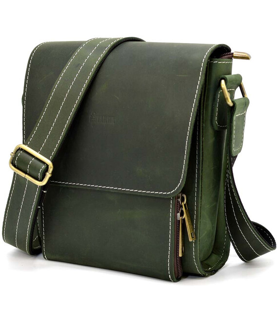 Шкіряна сумка через плече чоловіча RE-3027-3md від TARWA зелена фото, картинка, изображение