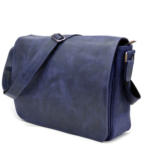 Чоловіча шкіряна сумка через плече із клапаном TARWA RK-1047-3md синя фото, картинка, изображение