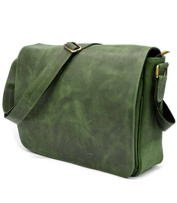 Чоловіча шкіряна сумка через плече із клапаном TARWA RE-1047-3md зелена фото, картинка, изображение
