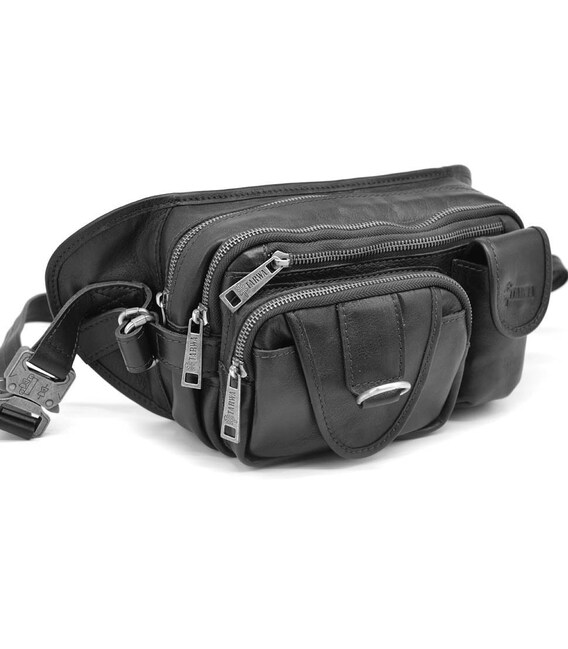 Шкіряна поясна сумка на три відділи TARWA GA-1560-4lx чорна з фастексом фото, картинка, изображение