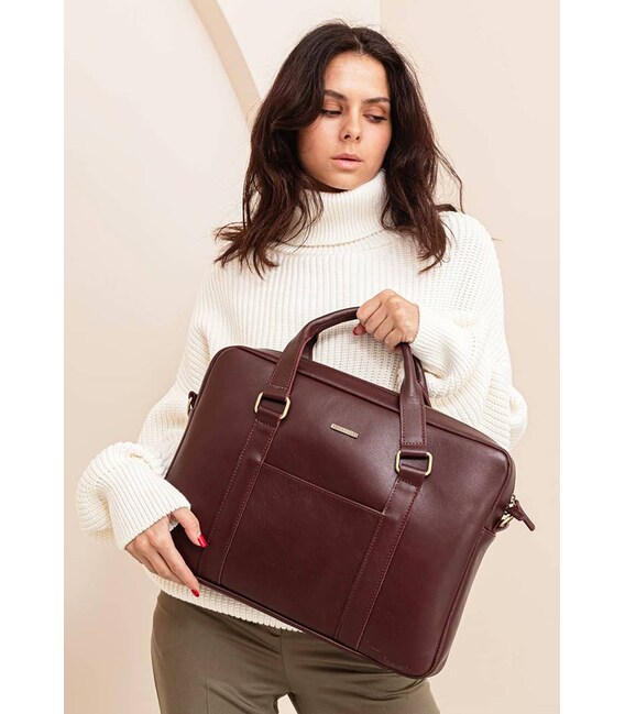 Кожаная сумка для ноутбука и документов бордовая фото, картинка, изображение