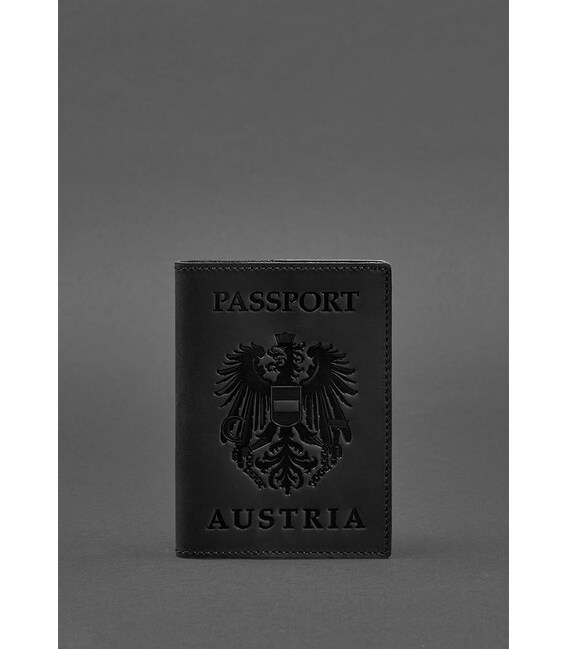 Шкіряна обкладинка для паспорта з австрійським гербом чорна Crazy Horse картинка, зображення, фото