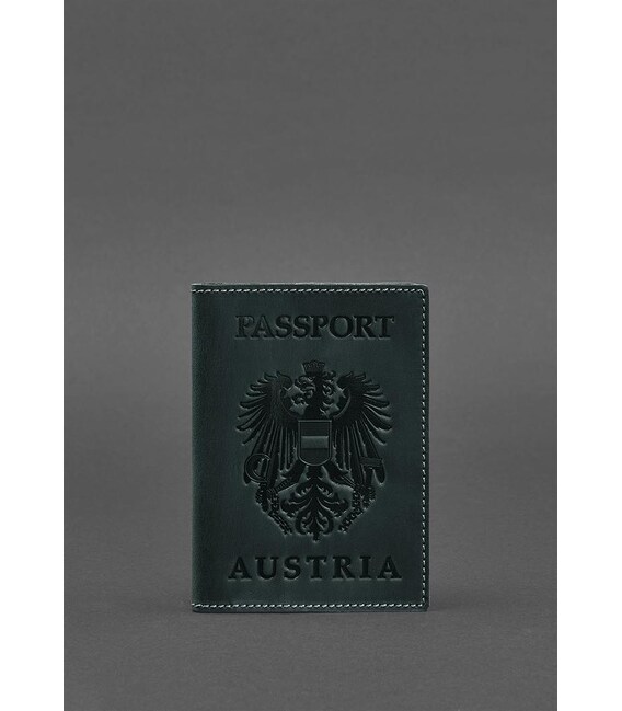 Шкіряна обкладинка для паспорта з австрійським гербом зелена Crazy Horse картинка, зображення, фото