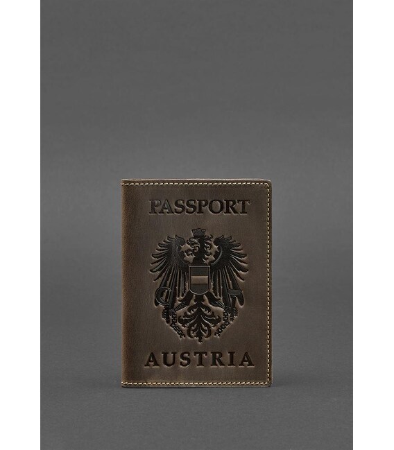 Кожаная обложка для паспорта с австрийским гербом темно-коричневая Crazy Horse фото, картинка, изображение