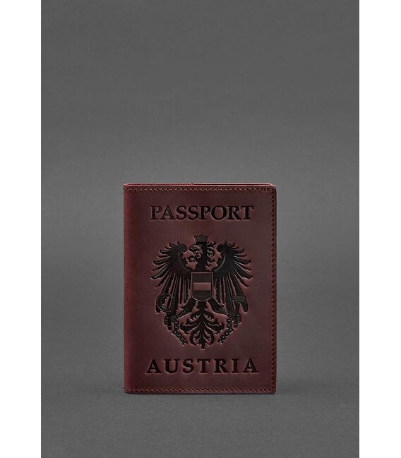 Шкіряна обкладинка для паспорта з австрійським гербом бордова Crazy Horse картинка, зображення, фото