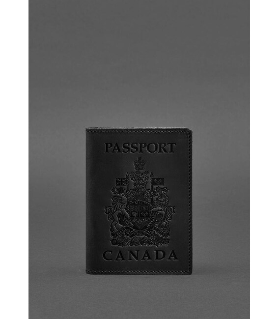 Шкіряна обкладинка для паспорта з канадським гербом чорна Crazy Horse картинка, зображення, фото