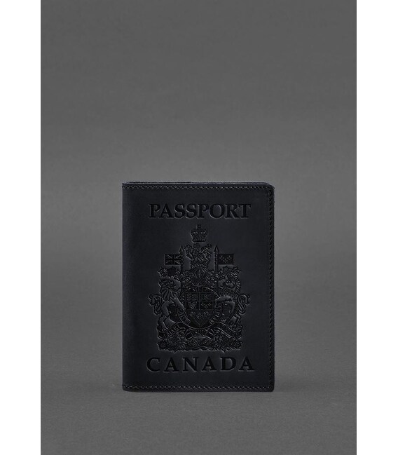 Кожаная обложка для паспорта с канадским гербом темно-синяя Crazy Horse фото, картинка, изображение