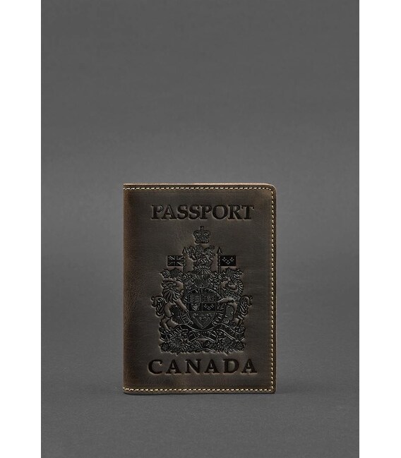 Кожаная обложка для паспорта с канадским гербом темно-коричневая Crazy Horse фото, картинка, изображение