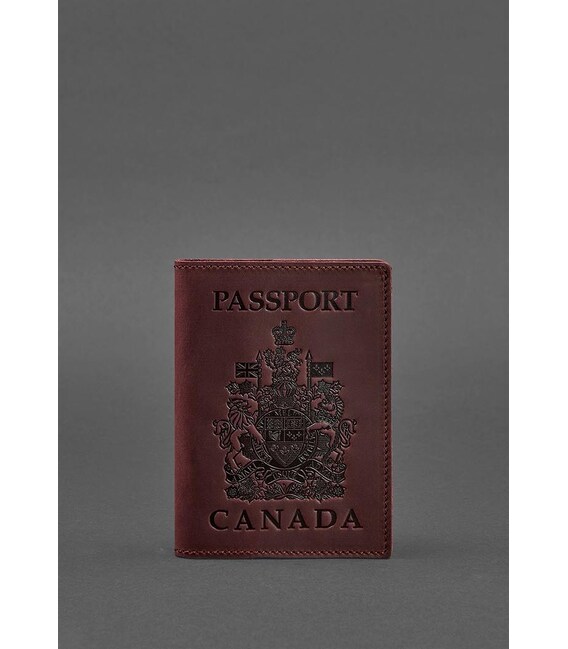 Кожаная обложка для паспорта с канадским гербом бордовая Crazy Horse фото, картинка, изображение