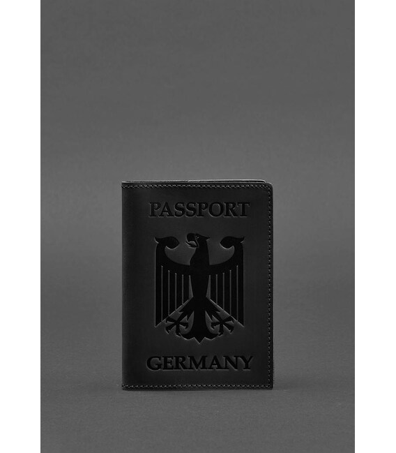 Кожаная обложка для паспорта с гербом Германии черная Crazy Horse фото, картинка, изображение