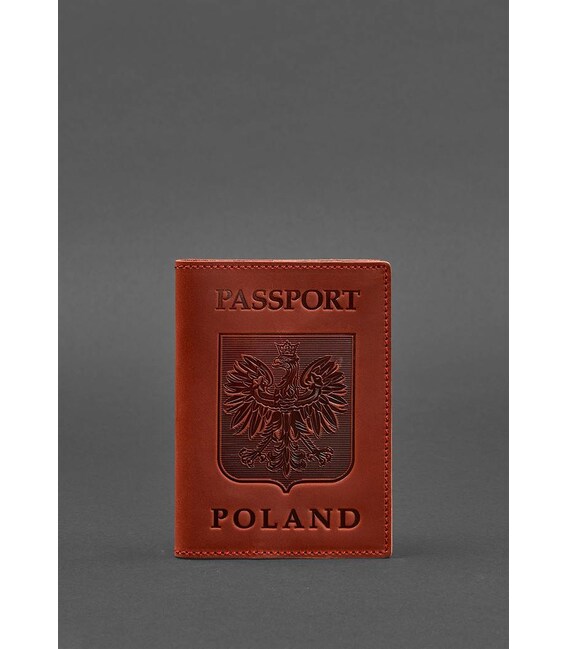 Шкіряна обкладинка для паспорта з польським гербом корал Crazy Horse картинка, зображення, фото