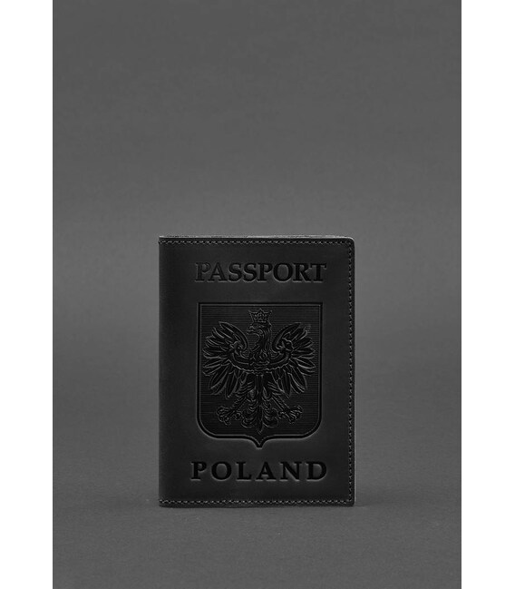 Кожаная обложка для паспорта с польским гербом черная Crazy Horse фото, картинка, изображение