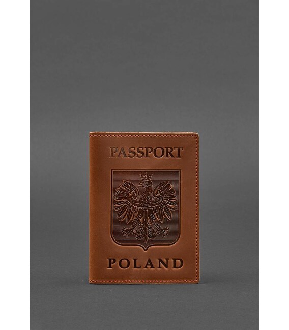 Кожаная обложка для паспорта с польским гербом светло-коричневая Crazy Horse фото, картинка, изображение