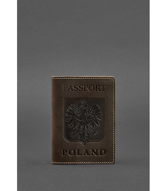 Шкіряна обкладинка для паспорта з польським гербом темно-коричнева Crazy Horse картинка, зображення, фото