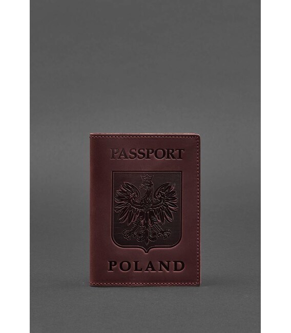 Кожаная обложка для паспорта с польским гербом бордовая Crazy Horse фото, картинка, изображение
