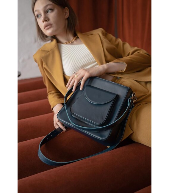 Женская кожаная сумка Stella темно-синяя фото, картинка, изображение