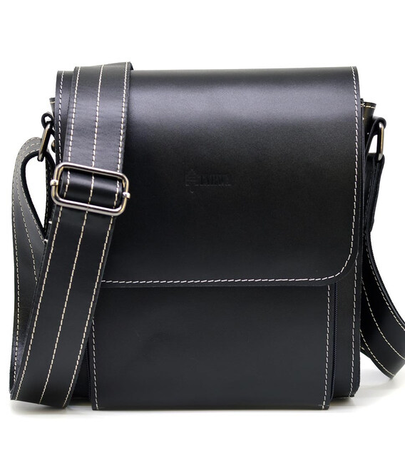 Чорна сумка через плече чоловіча ZAw-3027-3md від TARWA біла нитка фото, картинка, изображение