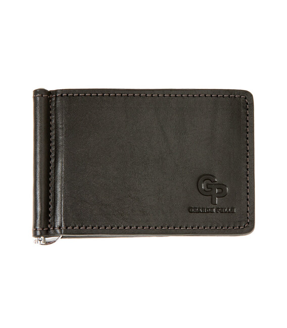 Затискач для купюр із монетницею Grande Pelle Onda 125610 глянцева шкіра чорний фото, картинка, изображение