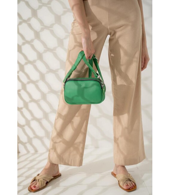 Жіноча шкіряна сумка поясна / кроссбоді Holly зелена картинка, зображення, фото