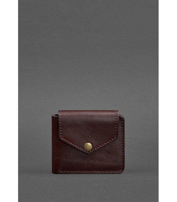 Кожаное портмоне 4.2 на кнопке бордовое фото, картинка, изображение