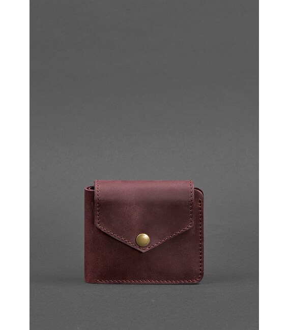 Кожаное портмоне 4.2 на кнопке бордовое Crazy Horse фото, картинка, изображение