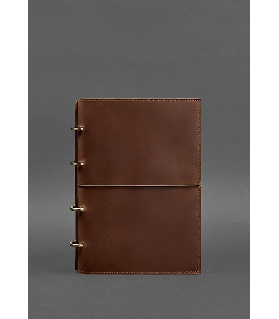 Кожаный блокнот А4 на кольцах (софт-бук) 9.0 в мягкой светло-коричневой обложке фото, картинка, изображение