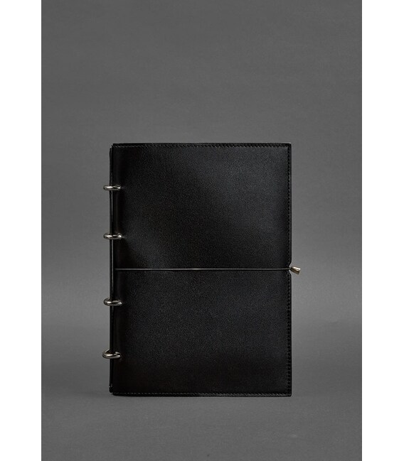 Кожаный блокнот А4 на кольцах (софт-бук) 9.0 в мягкой обложке черный глянец фото, картинка, изображение