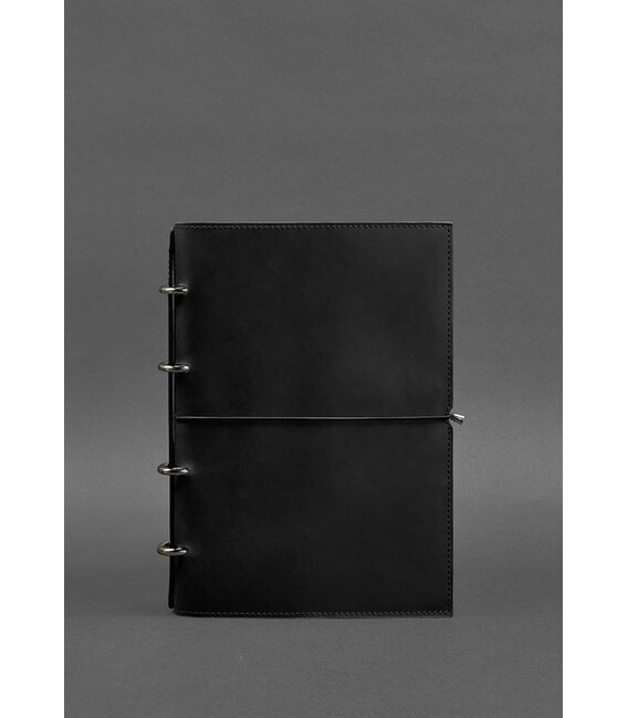 Кожаный блокнот А4 на кольцах (софт-бук) 9.0 в мягкой обложке черный Crazy Horse фото, картинка, изображение