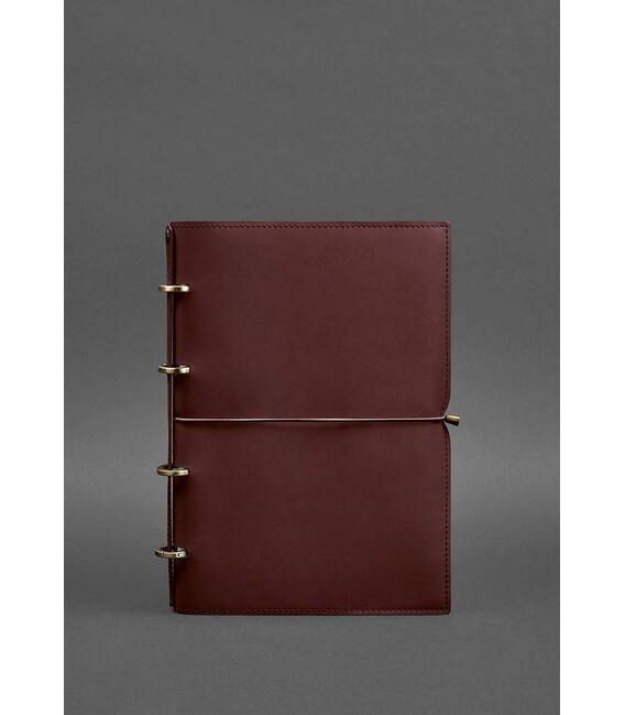 Кожаный блокнот А4 на кольцах (софт-бук) 9.0 в мягкой обложке бордовый Краст фото, картинка, изображение