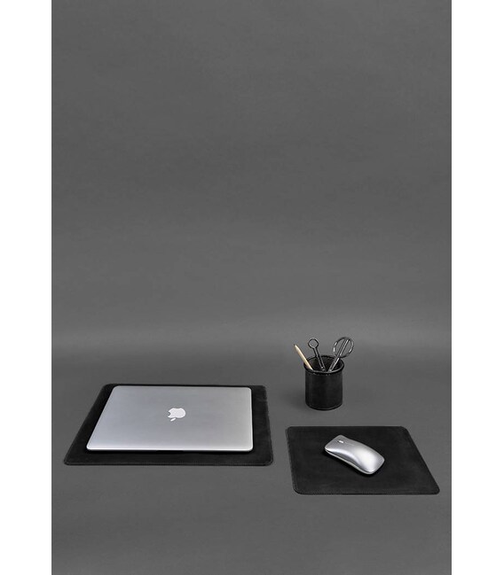 Набор для рабочего стола из натуральной кожи 1.0 черный Crazy Horse фото, картинка, изображение