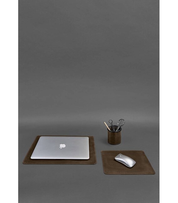 Набор для рабочего стола из натуральной кожи 1.0 темно-коричневый Crazy Horse фото, картинка, изображение