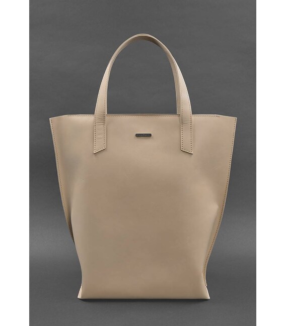 Кожаная женская сумка шоппер D.D. светло-бежевая краст фото, картинка, изображение