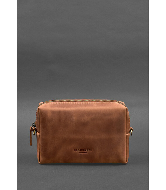 Кожаная косметичка-несессер 3.0 Светло-коричневая Crazy Horse фото, картинка, изображение