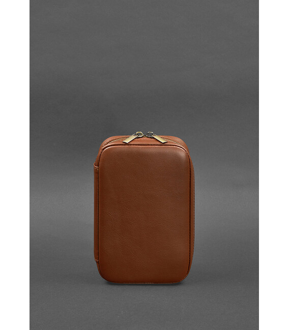 Кожаный дорожный органайзер для проводов, косметичка-несессер 7.0 светло-коричневый краст фото, картинка, изображение