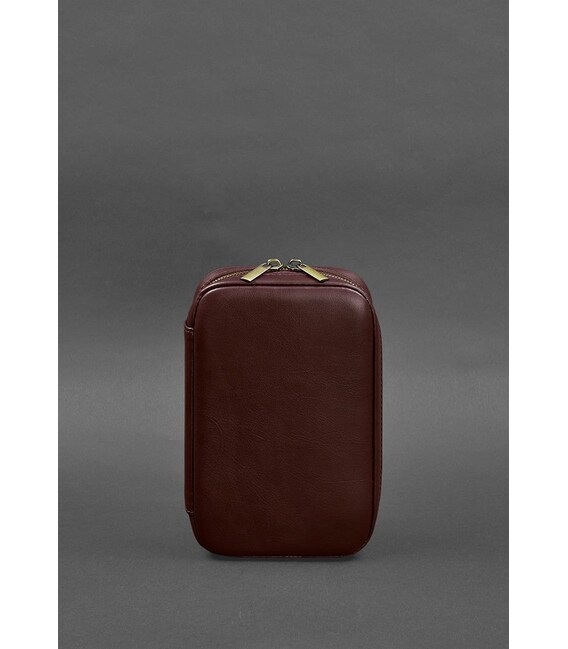 Кожаный дорожный органайзер для проводов, косметичка-несессер 7.0 бордовый краст фото, картинка, изображение