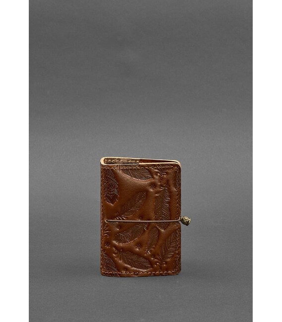 Жіночий шкіряний кард-кейс 7.0 світло-коричневий з пір'ям картинка, зображення, фото