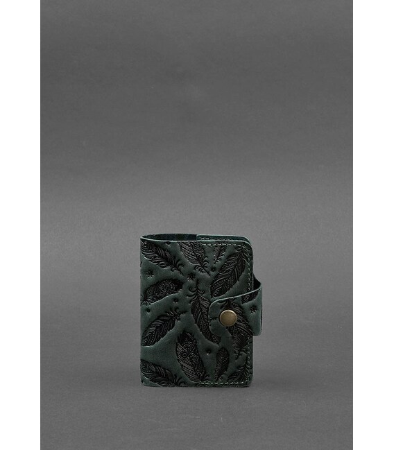 Шкіряний кард-кейс 7.1 (Книжечка) зелений з пір'ям Crazy Horse картинка, зображення, фото