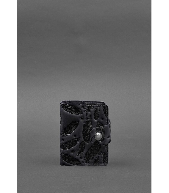 Кожаный кард-кейс 7.1 (Книжечка) синий с перьями Crazy Horse фото, картинка, изображение