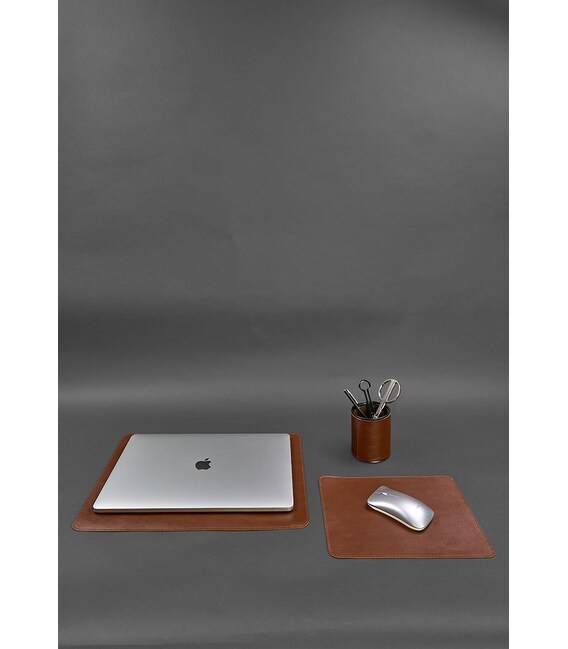 Набор для рабочего стола из натуральной кожи 1.0 светло-коричневый краст фото, картинка, изображение