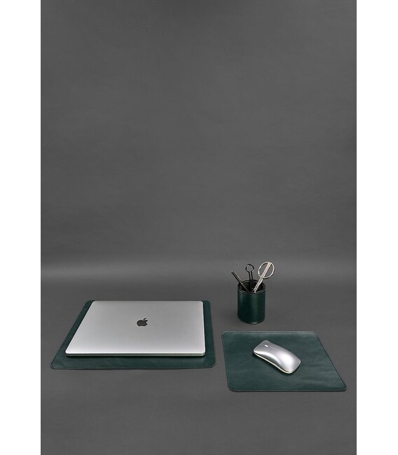 Набор для рабочего стола из натуральной кожи 1.0 зеленый краст фото, картинка, изображение