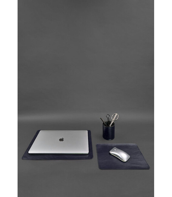 Набор для рабочего стола из натуральной кожи 1.0 темно-синий краст фото, картинка, изображение