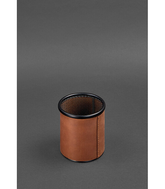 Стакан для ручек в кожаном чехле светло-коричневый Crazy Horse фото, картинка, изображение