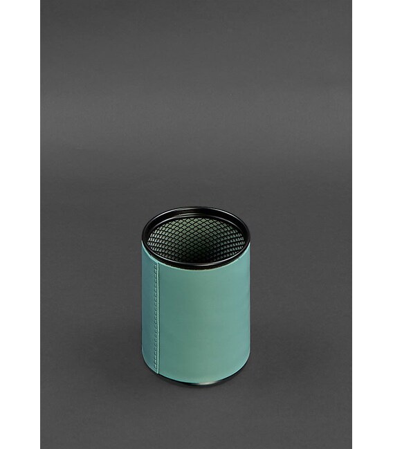 Стакан для ручек в кожаном чехле бирюзовый краст фото, картинка, изображение