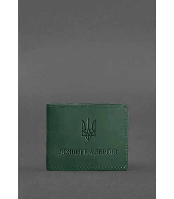 Кожаная обложка для разрешения на оружие зеленая Crazy Horse фото, картинка, изображение