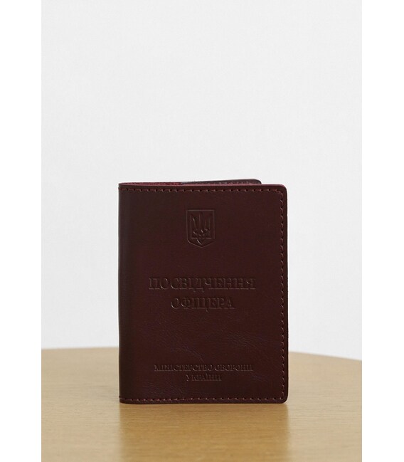 Кожаная обложка для удостоверения офицера 9.0 бордовая фото, картинка, изображение