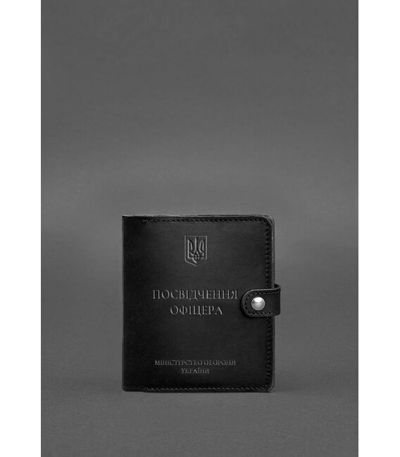 Кожаная обложка-портмоне для удостоверения офицера 11.0 черная Crazy Horse фото, картинка, изображение